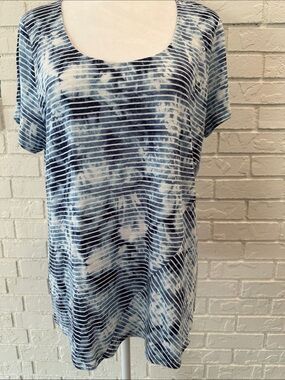 Blue Tie-Dye Striped Short Sleeve Tee